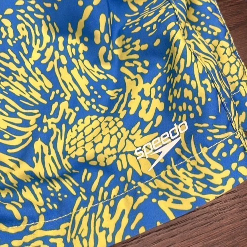 Mens Speedo Swim Suit Trunks Shorts Lined Size Small Blue Yellow Pineapple‎